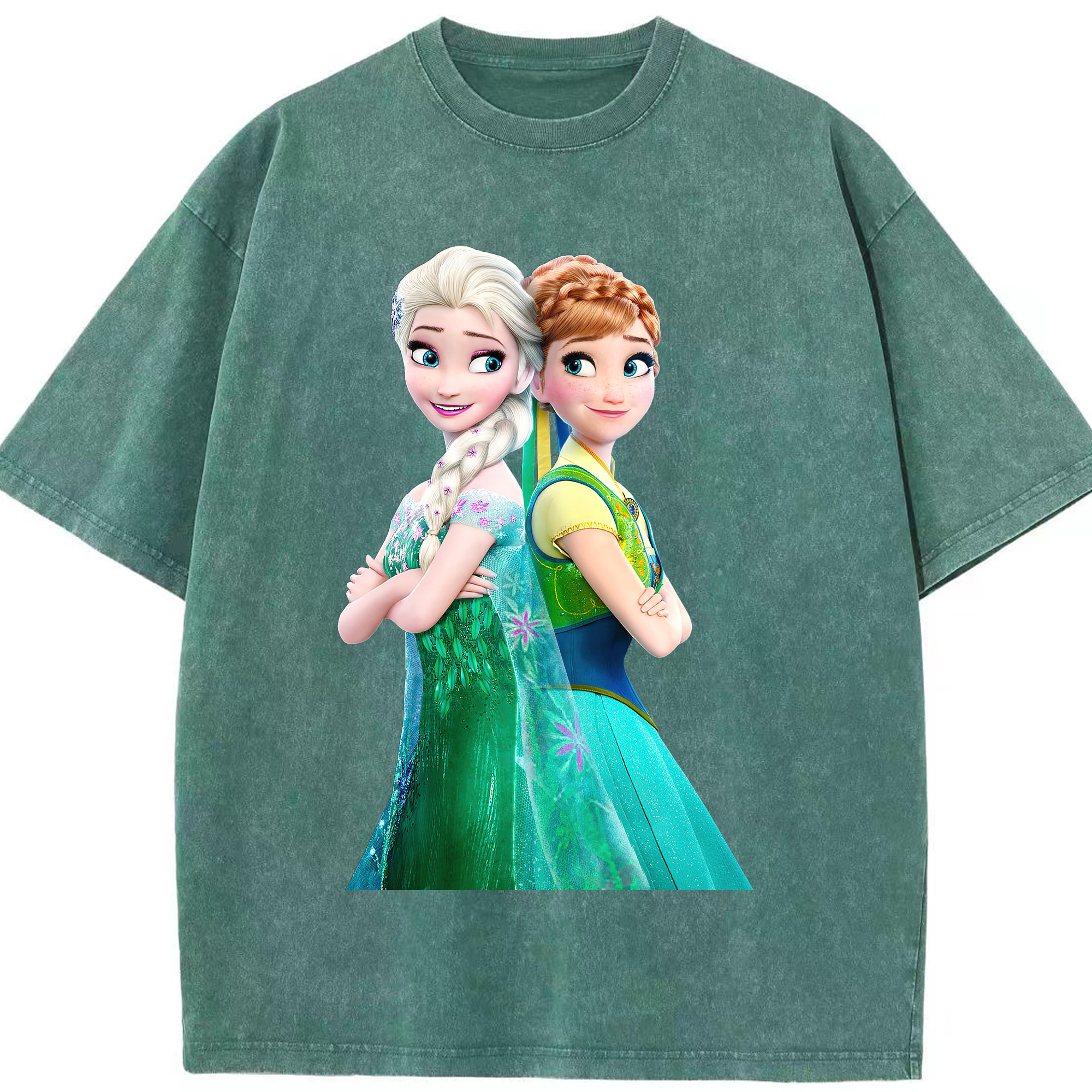 （画像用） アナと雪の女王 アンナ エルサ Frozen Anna Elsa 綿100% ヴィンテージ風 半袖Tシャツ（フロントプリント）